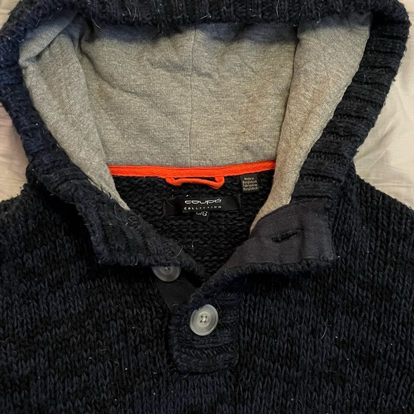 Men's Blue Knit Hooded Sweater - Picture 2 of 7